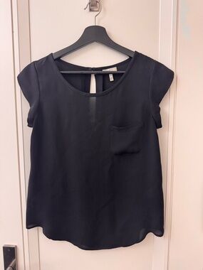 Theory Black Cap-Sleeve Blouse with Pocket